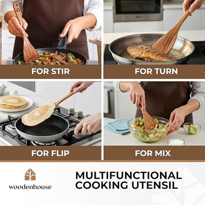 Wooden Spatula for Cooking, 12 Inch - Easy to Clean, Long-Lasting & Sturdy Natural Acacia Wood Spatula for Cooking - Wooden Spatulas with Comfortable Handle, Perfect for Flipping, Turning & Frying - Image 7