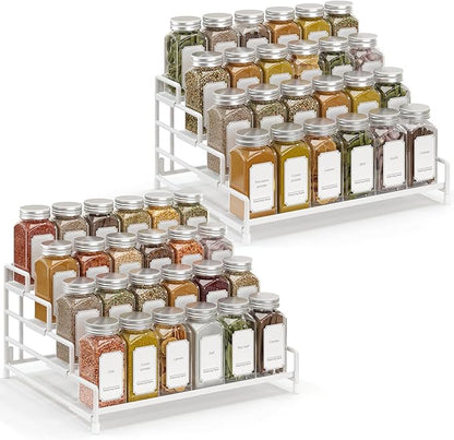 RUILALIFE 4-Tier-Spice-Rack-Organizer-for-Cabinet, Adjustable Depth Spice Holder Shelf For Countertop Pantry Cupboard, Metal Tiered Seasoning Organizer,Display Shelf Riser (White-2 Pack) by RUILALIFE