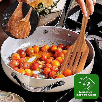 Natural Teak Kitchen Cooking Utensil Set with Holder, Wooden Spoons for Cooking, 10PCS Cooking Spatulas Set with Spoon Rest, Wooden Utensil Set for Nonstick Cookware Sturdy & Lightweight - Image 7