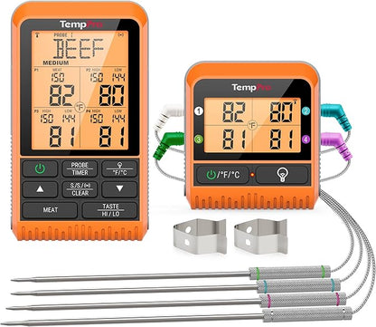 TempPro TP829 1000ft Wireless Meat Thermometer Digital for Grilling and Smoking, 4 Meat Probes Grill Thermometer for Outside Grill, BBQ Thermometer for Cooking Food Temperature (Previously ThermoPro) by TempPro