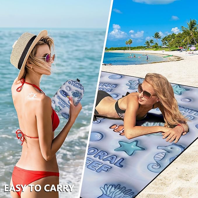 WIWIGO Beach Blanket Waterproof Sandproof Beach Mat 79" X 83"/10'x9'for 2-8 Adults Quick Drying Outdoor Picnic Mat Beach Accessories for Travel, Camping, Hiking - Image 3