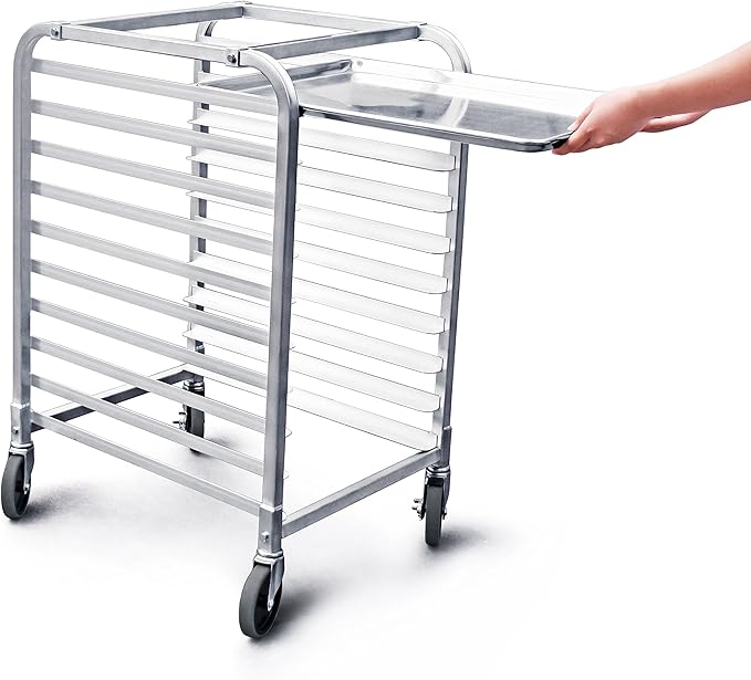 New Star Foodservice 36510 Commercial-Grade Aluminum 10-Tier Sheet Pan/Bun Pan Rack, 26" L x 20" W x 38" H with Brake Wheels Silver by NewStarFoodservice
