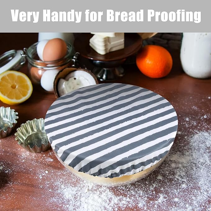 wegreeco Elastic Reusable Bowl Covers for Bread Proofing, Fabric Cloth Sourdough Bowl Covers for Proofing - Set of 6, Black&Grey Stripes