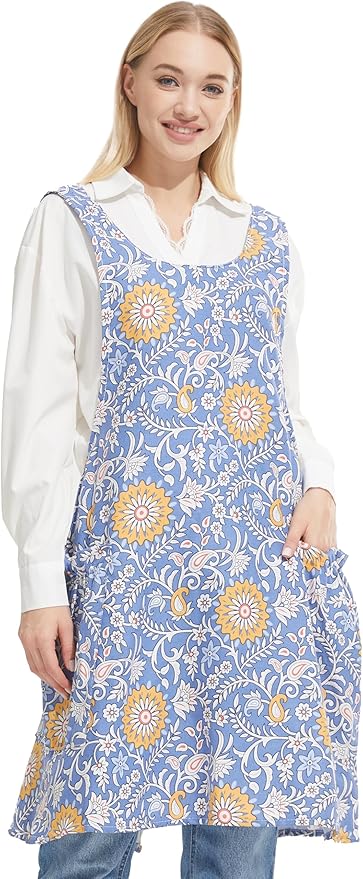 Cozy Adjustable Cross Back Aprons for Women with Pockets Cotton Linen Cooking Kitchen Baking