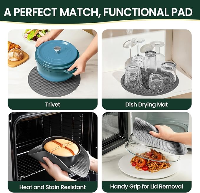 2 in 1, Glass Microwave Splatter Cover for Food & Microwave Place Mat, Plate Splatter Guard Lid with Easy Grip Silicone Handle Knob, Borosilicate Glass with Vent Hole, Food Grade, No Plastic, 10in - Image 3