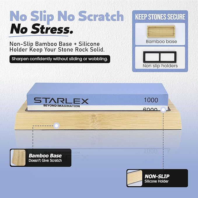 Premium Knife Sharpening Stone Set | Dual Grit Whetstone (1000/6000), Bamboo Base, Non-slip Rubber Base, Angle Guide | Perfect for Kitchen, Chef & Hunting Knives
