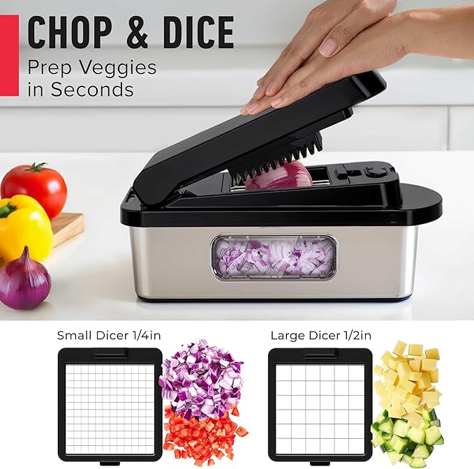 Mueller Pro-Series 10-in-1, 8 Blade Stainless Steel Multi Vegetable Chopper And Mandoline Slicer, Kitchen Tools and Gadgets, Food and Veggie Chopper, Mincer, Dicer, French Fry Cutter, Black - Image 4