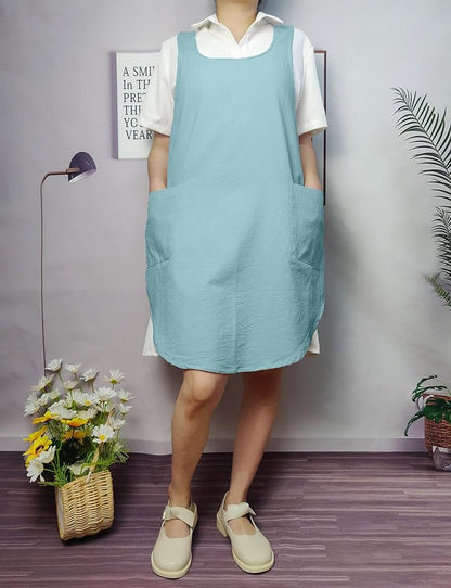 Cotton Cross Back Aprons Solid Color Cooking Kitchen Garden Smock for Women Girls with Pockets