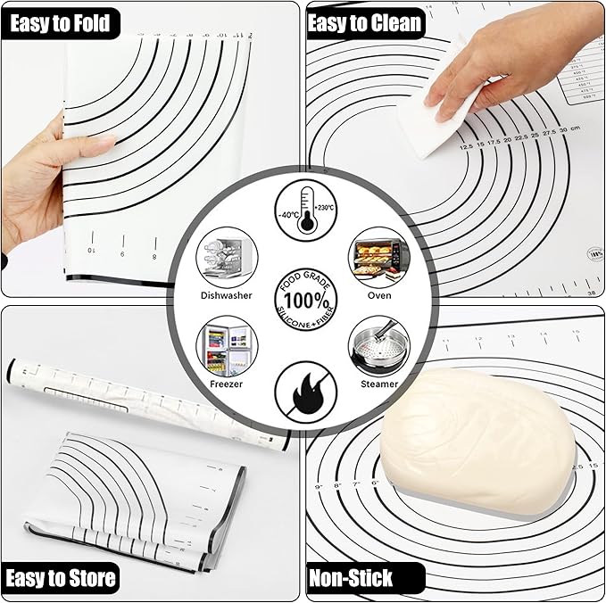 Rolling Pin with Adjustable Thickness Ring and Silicone Baking Mat for Baking, Fondant,Pizza,Pie,Cookies,Pastries,13.6"Wooden Rolling Pin Dough Roller with 4 Multi-Color Thickness Rings - Image 6