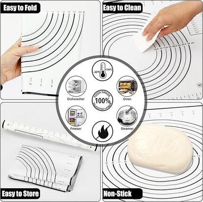 Rolling Pin with Adjustable Thickness Ring and Silicone Baking Mat for Baking, Fondant,Pizza,Pie,Cookies,Pastries,13.6"Wooden Rolling Pin Dough Roller with 4 Multi-Color Thickness Rings - Image 6
