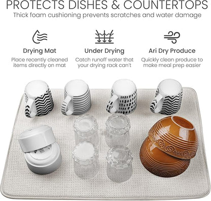 Bellemain XL Dish Mat Microfiber Dish Drying Mat, Super absorbent (Light Grey, 17" x 24") - Image 5