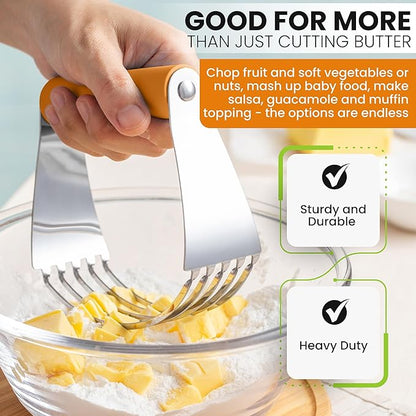 Spring Chef Large Dough Blender For Baking, Professional Dough Cutter Tool, Stainless Steel Puff Pastry Cutter Tool with Sharp Blades, Manual Pastry Blender for Easy Mixing - Dishwasher Safe - Mango - Image 5