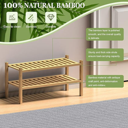 ROMGUAR CRAFT (Thick Bamboo Shoe Rack for Entryway, 2-Tier Free Standing Shoe Racks Stackable Shoe Rack Organizer for Hallway Closet Living Room 27 x12 x14 Inches - Image 6