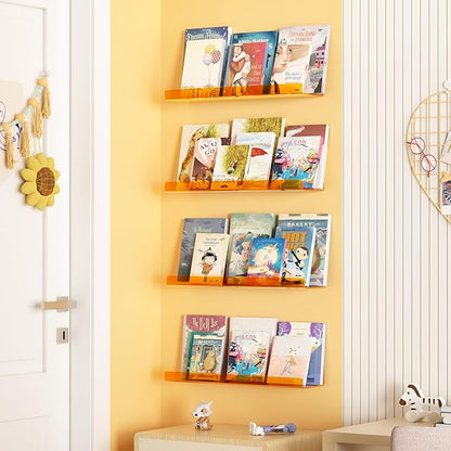 upsimples Acrylic Shelves for Wall Decor, 15" Display Shelf Perfume Organizer for Bathroom, Bedroom, Living Room, Floating Bookshelves for Kids, Clear Orange, 4 Pack - Image 4