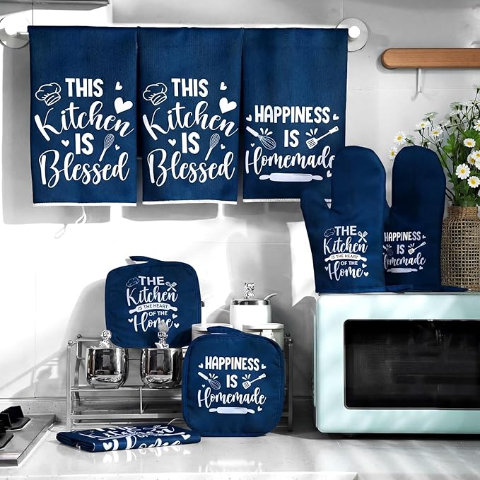 Leinuosen 8 Pcs Kitchen Towels and Oven Mitts Sets Pot Holders Dishcloths Set Kitchen Decorative Accessories Absorbent Potholders Heat Resistant for Chef Baking Cooking - Image 7