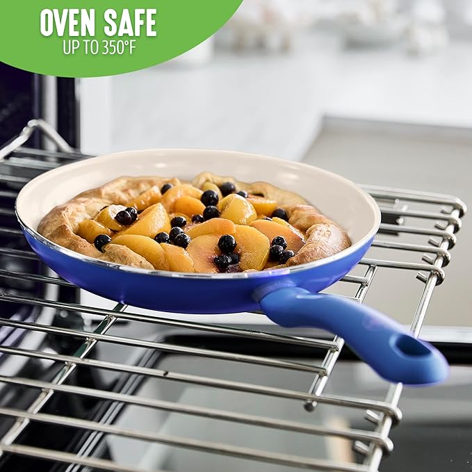 GreenLife Non Stick Fry Pan Set (7" & 10"), Non-Toxic PFAS-Free Ceramic Skillets, Dishwasher & Oven Safe, Egg Omelet Frying Pans, Stay- Cool Handles, Kitchen Home Cooking Essentials, Blue - Image 5