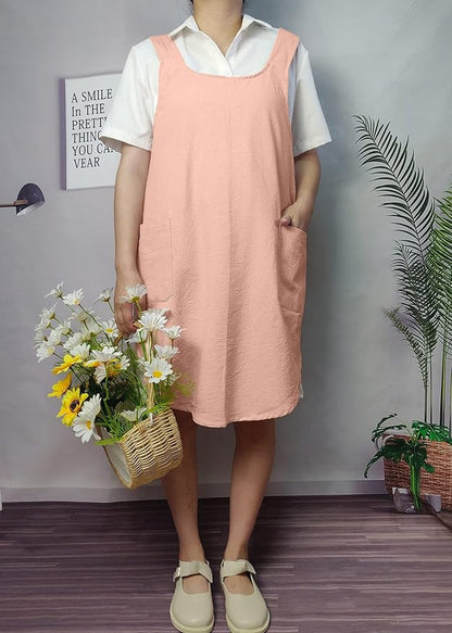 Cotton Cross Back Aprons Solid Color Cooking Kitchen Garden Smock for Women Girls with Pockets