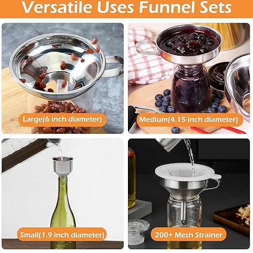 6 Pack Stainless Steel Canning Funnel for Filling Mason Jar with Mesh Strainer, Wide & Narrow Mouth Funnels for Kitchen Use, Filling Bottles & Dry Ingredients, Kitchen Gadgets Canning Supplies Kit - Image 6
