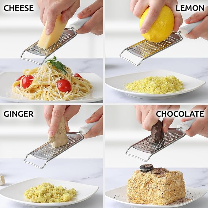 Zulay Kitchen Professional Cheese Grater Stainless Steel - Durable Rust-Proof Metal Lemon Zester Grater With Handle - Flat Handheld Grater For Cheese, Chocolate, Spices, And More - White - Image 4