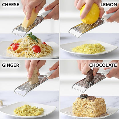 Zulay Kitchen Professional Cheese Grater Stainless Steel - Durable Rust-Proof Metal Lemon Zester Grater With Handle - Flat Handheld Grater For Cheese, Chocolate, Spices, And More - White - Image 4