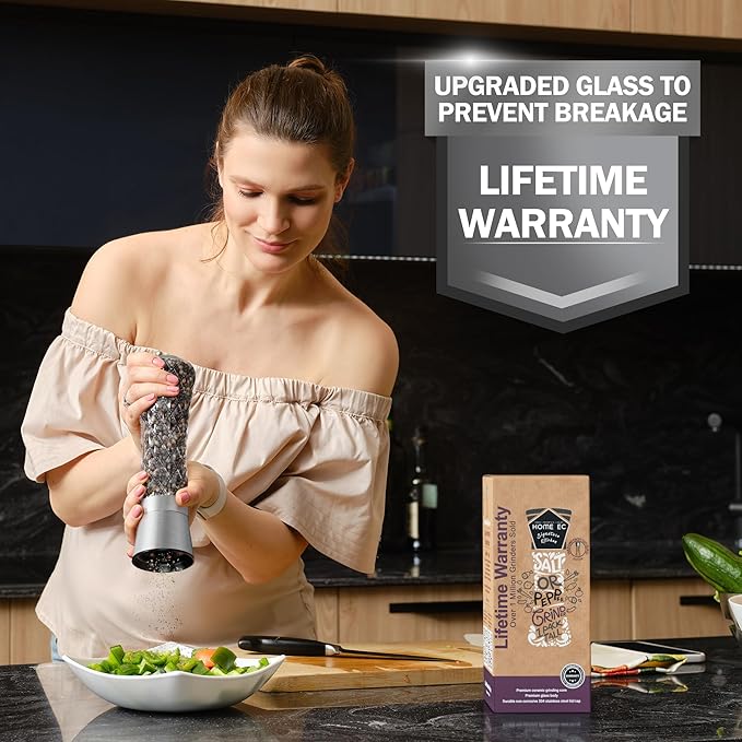 HOME EC Original Stainless Steel Salt or Pepper Grinder 1pk - Adjustable Ceramic Sea Salt Grinder or Pepper Mill - Tall Glass Spice Shaker - Spice Mill (Diamond Facet) - Image 5