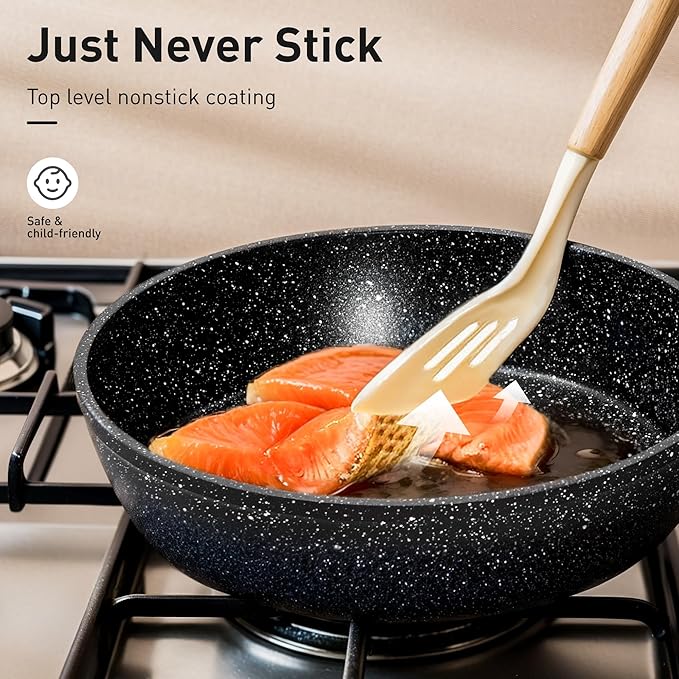 30 Piece Pots and Pans Set Non Stick, Granite Induction Cookware Sets, Nonstick Kitchen Cookware Sets, Non Toxic Cookware Set with Frying Pans and Saucepan, Kitchen Pots and Pans Set, Black - Image 2