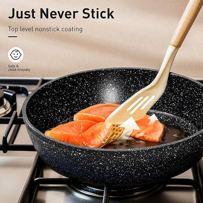 30 Piece Pots and Pans Set Non Stick, Granite Induction Cookware Sets, Nonstick Kitchen Cookware Sets, Non Toxic Cookware Set with Frying Pans and Saucepan, Kitchen Pots and Pans Set, Black - Image 2