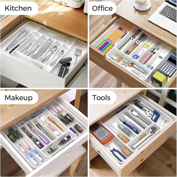 ukeetap Extra Large Expandable Silverware Organizer, BPA-Free Food-Safe Cutlery Flatware Organizer, Kitchen Utensil Drawer Organizer, Adjustable Silverware Holder for Spoons Forks Knives, White - Image 8