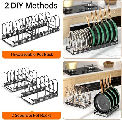 MUDEELA Pots and Pans Organizer Rack for under Cabinet, Expandable Pot Lid Kitchen Cabinet Organizer Holder with 14 Adjustable Compartment Cutting Board Organizer for Pan Lid, Bakeware - Image 5