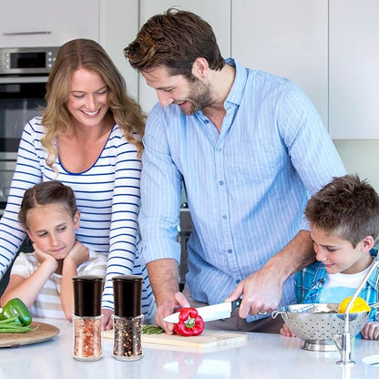Vzaahu Salt and Pepper Grinder Set Brown, Refillable Small Shakers, Adjustable Coarseness, Ceramic Burr, Peppermill, Kitchen Cooking - Image 5