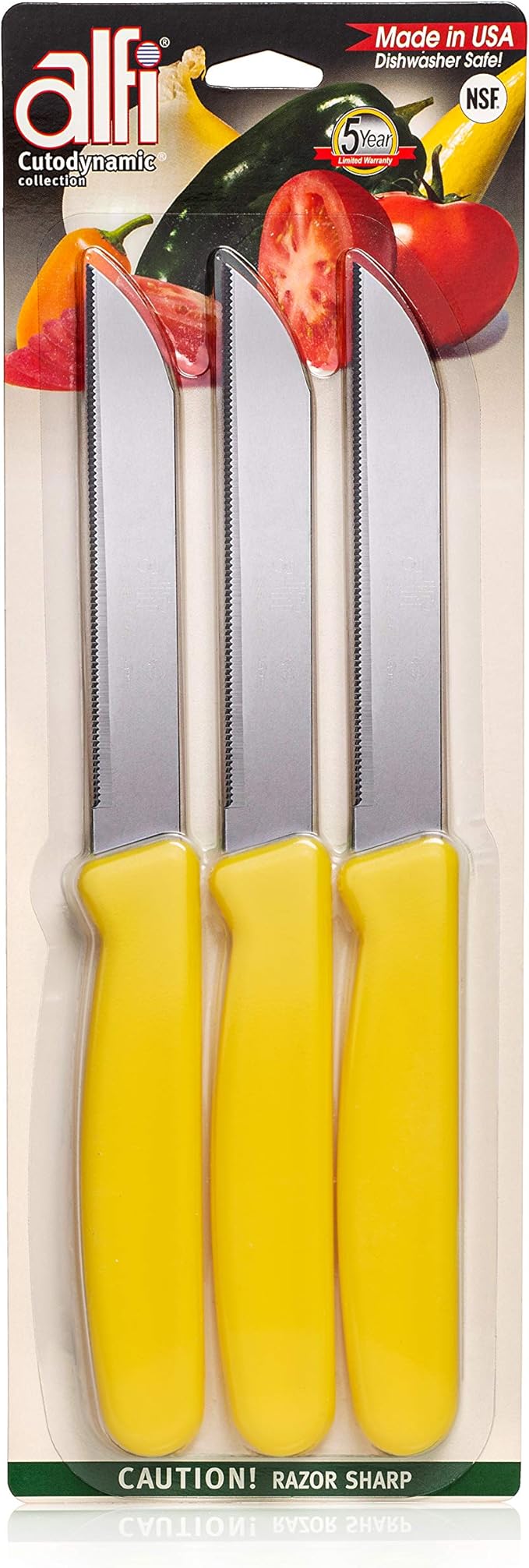 Alfi All-Purpose Knives Aerospace Precision Pointed Tip - Home And Kitchen Supplies - Serrated Steak Knives Set | Made in USA (Sunny Yellow) by ALFI