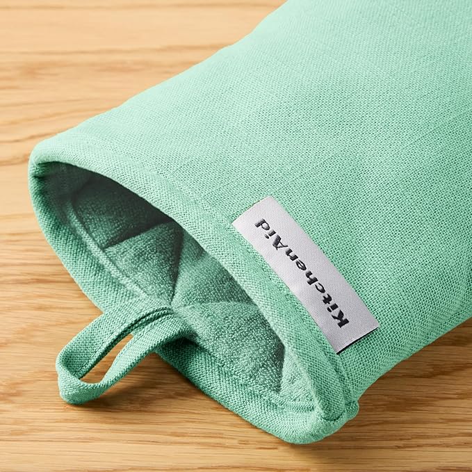 KITCHENAID Gourmet Series Gridlines Mini Oven Mitts 2-Pack Set, Heat Resistant up to 600°F, Soft Silicone Grip, Magnetic Cuff, Color of The Year, Spearmint, 5.5"x9" - Image 6