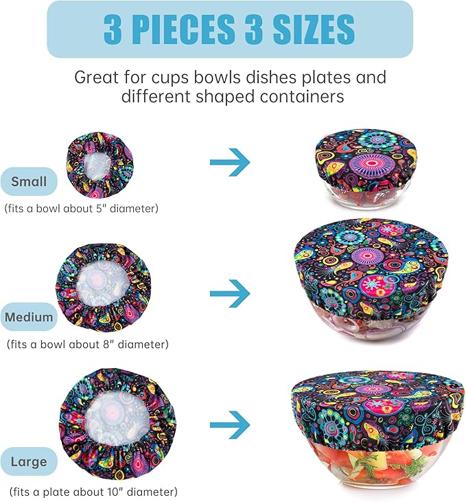 wegreeco Elastic Reusable Bowl Covers for Bread Proofing, Fabric Cloth Sourdough Bowl Covers for Proofing - Set of 3, Bloom