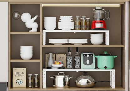 Jojocross Expandable Adjustable Stackable Kitchen Organizer, Spice Rack,Metal Pantry Storage Shelves Racks,Counter Shelf for Cabinets, Countertop, Cupboard(3 Packs/Large/White)