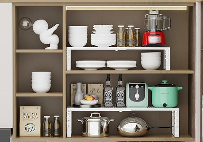 Jojocross Expandable Adjustable Stackable Kitchen Organizer, Spice Rack,Metal Pantry Storage Shelves Racks,Counter Shelf for Cabinets, Countertop, Cupboard (1 Pack/Large/White)
