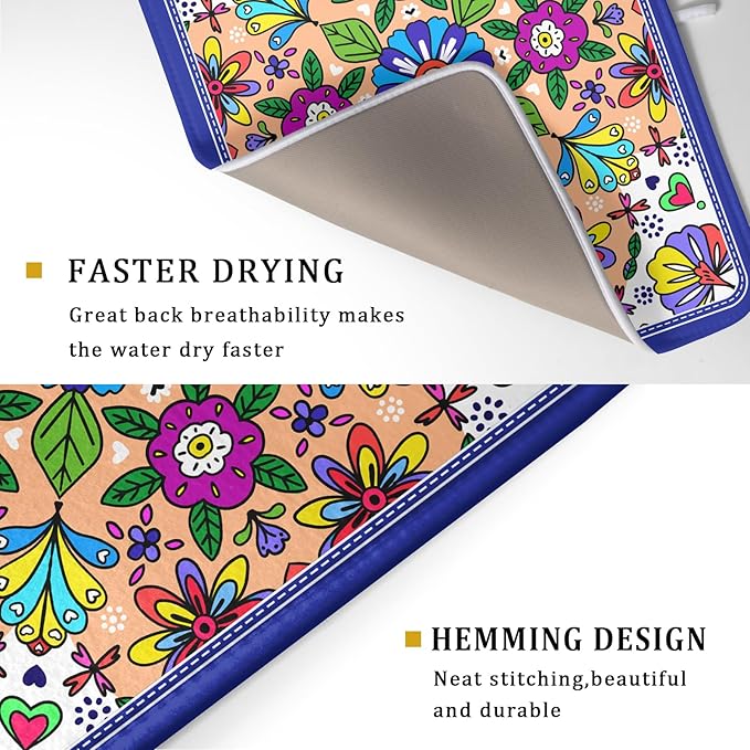 Mexican Talavera Dish Drying Mat Navy Blue Large Microfiber Dish Drain Pad for Kitchen Decor 18 x 24 In - Image 3