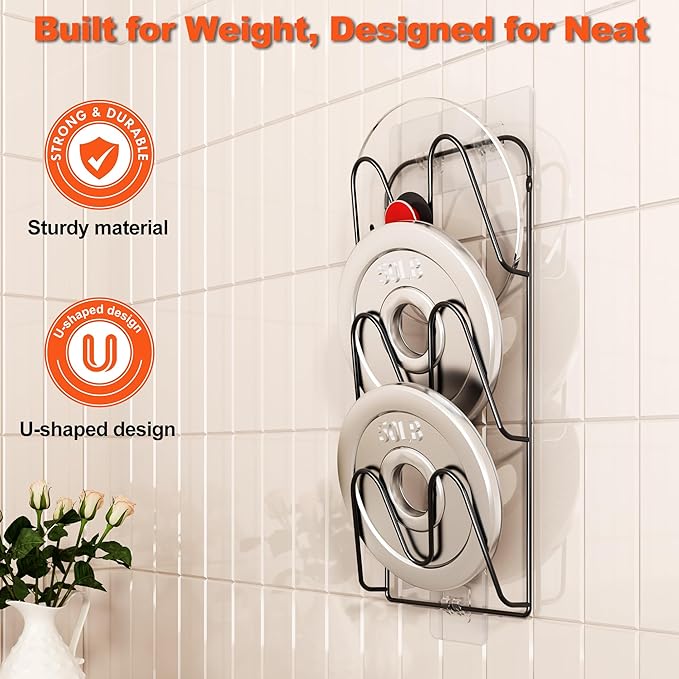 2 Pack Pot Lid Organizer, 6-Tier Pots and Pans Lid Organizer Under Cabinet, No Drilling, Rustproof, Lid Organizers Inside Cabinet for Small Space Solution & Kitchen Cabinet Organization - Image 6