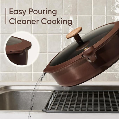 CAROTE Pots and Pans Set, Ceramic Cookware Set Non Stick with Detachable Handle, RV Kitchen Cooking Set, Induction & Oven Safe, Non-Toxic, PFAS and PFOA Free, Dark Choco, 19 Pcs - Image 4