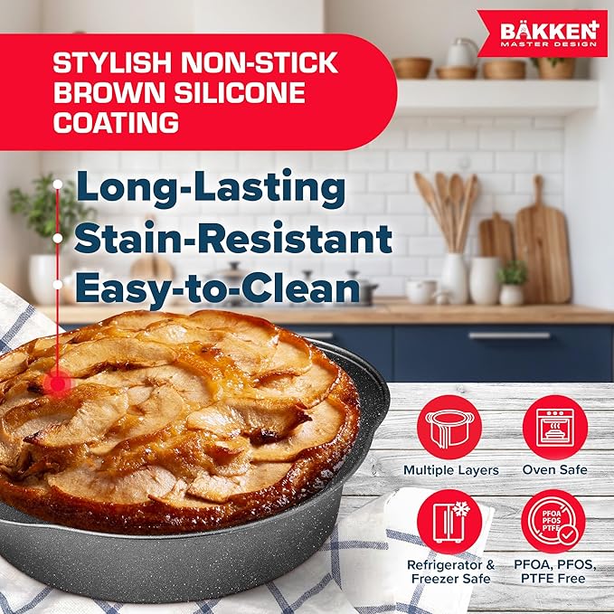 BAKKEN 6-Piece Kitchen Baking Pan Set - Commercial Grade Carbon Steel Bakeware, With Nonstick Coating, Stackable and Space-saving Design, PFOA, PFOS, PTFE Free, Oven Safe (Up To 450°F), Gray Marble - Image 4