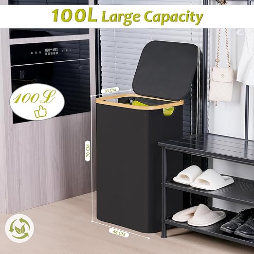 efluky Recycling Bin Holder 100L, 26 Gallon Trash Can with Lid, Garbage Bag Holder for Yellow Bags, Easy Removal, (Inner Bag Not Included) -Black - Image 2