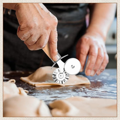 Pastry Cutter Double Wheel - Exquisite Wooden Handle, Perfect for Pasta, Pizza, Ravioli, Cookie -Cheese Slicers Enhance Your Culinary Artistry