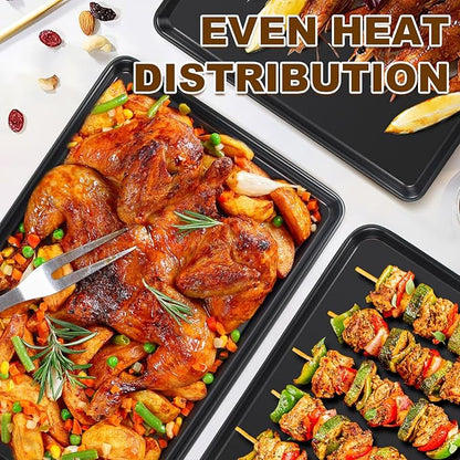 Baking Sheet Pan Set of 3, Commercial Cookie Sheets for Baking, Nonstick Half/Quarter/Jelly Roll Pans Replacement Toaster Oven Tray, Heavy Duty & Easy Clean, Dark Black - Image 5