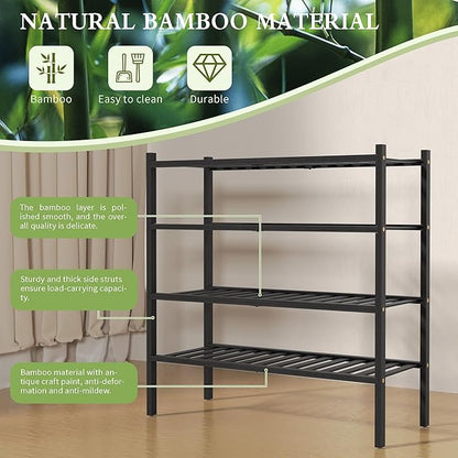 ROMGUAR CRAFT 4 Tier Bamboo Shoe Rack for Closet Free Standing Wood Shoe Shelf for Entryway Small Space Stackable 27"x11"x26" (Black) - Image 6