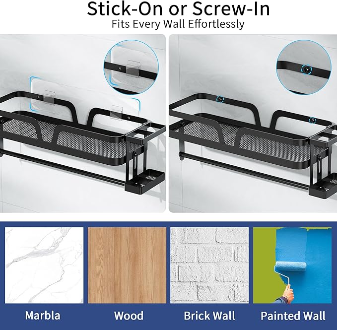 Taozun Paper Towel Holder with Shelf & Side Straw Basket, Black Kitchen Paper Holder Spice Rack Black Paper Towel Roll Holder RV Paper Towel Rack with 4 Hooks