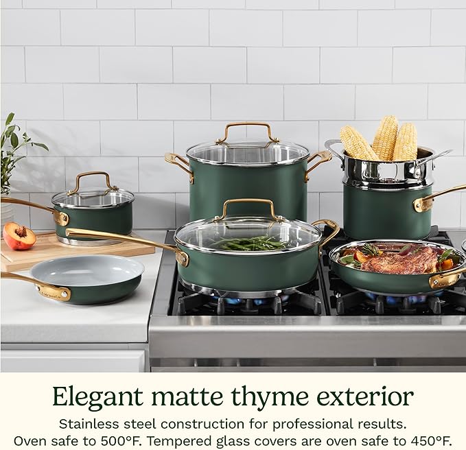 Cuisinart Cookware Set, 11 Piece Stainless Steel Cookware Pots and Pans, Home and Kitchen Durable Stainless Steel for Everyday Cooking, Matte Thyme, MT89G-11 - Image 3