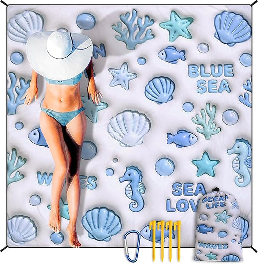 HIHOHO Beach Blanket Waterproof Sandproof Extra Large Beach Mat 79" X 83"/120"x108"for 1-8 Adults Quick Drying Durable Outdoor Picnic Mat for Beach Travel Camping Hiking