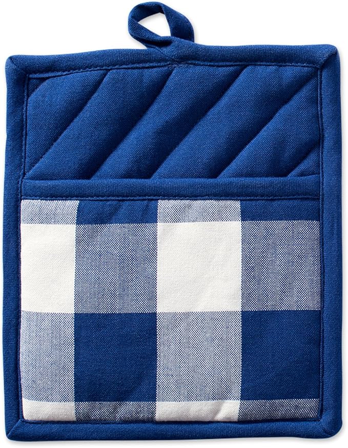 DII Buffalo Check Kitchen Collection, Classic Farmhouse Kitchen Set, Potholder, Navy & Cream, 2 Piece