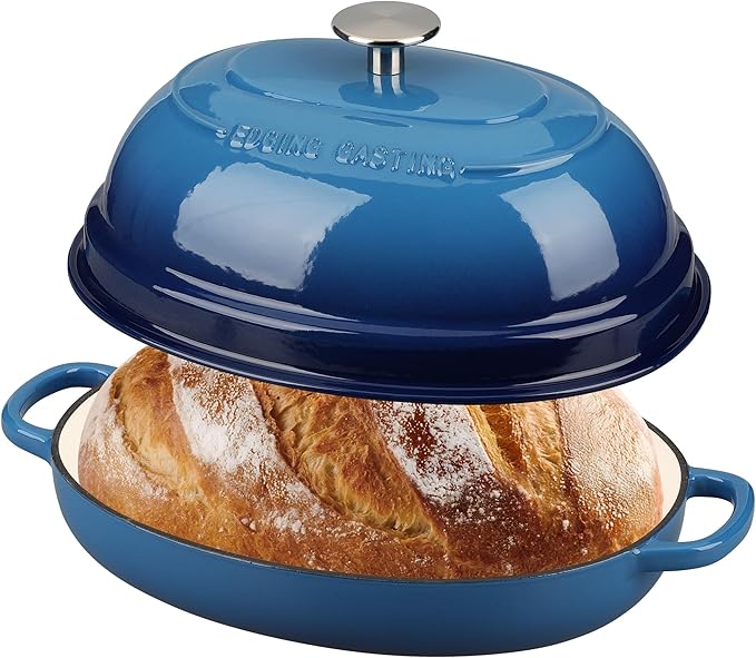 EDGING CASTING Enameled Oval Cast Iron Dutch Oven Pot with Lid, Bread Dutch Oven for Sourdough Bread Baking, Dutch Oven Bread, Bread Oven, 6QT, Lake Blue - Image 3