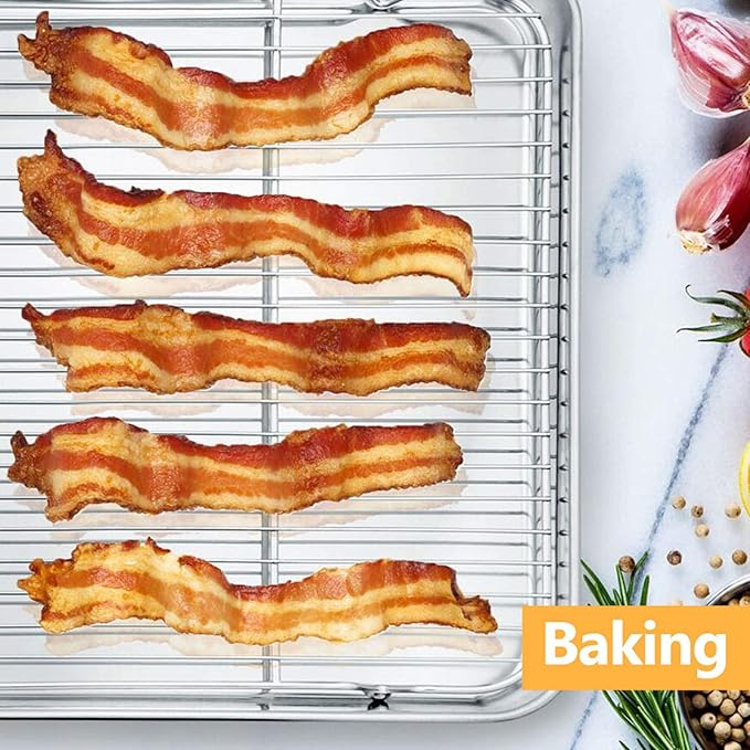 Baking Cooling Rack Set of 2, E-far 16.5"x11.5" Stainless Steel Metal Roasting Cooking Racks, Fits in Half Sheet Cookie Pans, Non Toxic & Rust Free, Oven Proof & Dishwasher Safe - Image 4