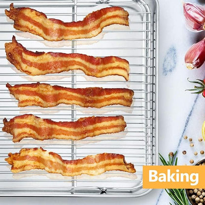 Baking Cooling Rack Set of 2, E-far 16.5"x11.5" Stainless Steel Metal Roasting Cooking Racks, Fits in Half Sheet Cookie Pans, Non Toxic & Rust Free, Oven Proof & Dishwasher Safe - Image 4